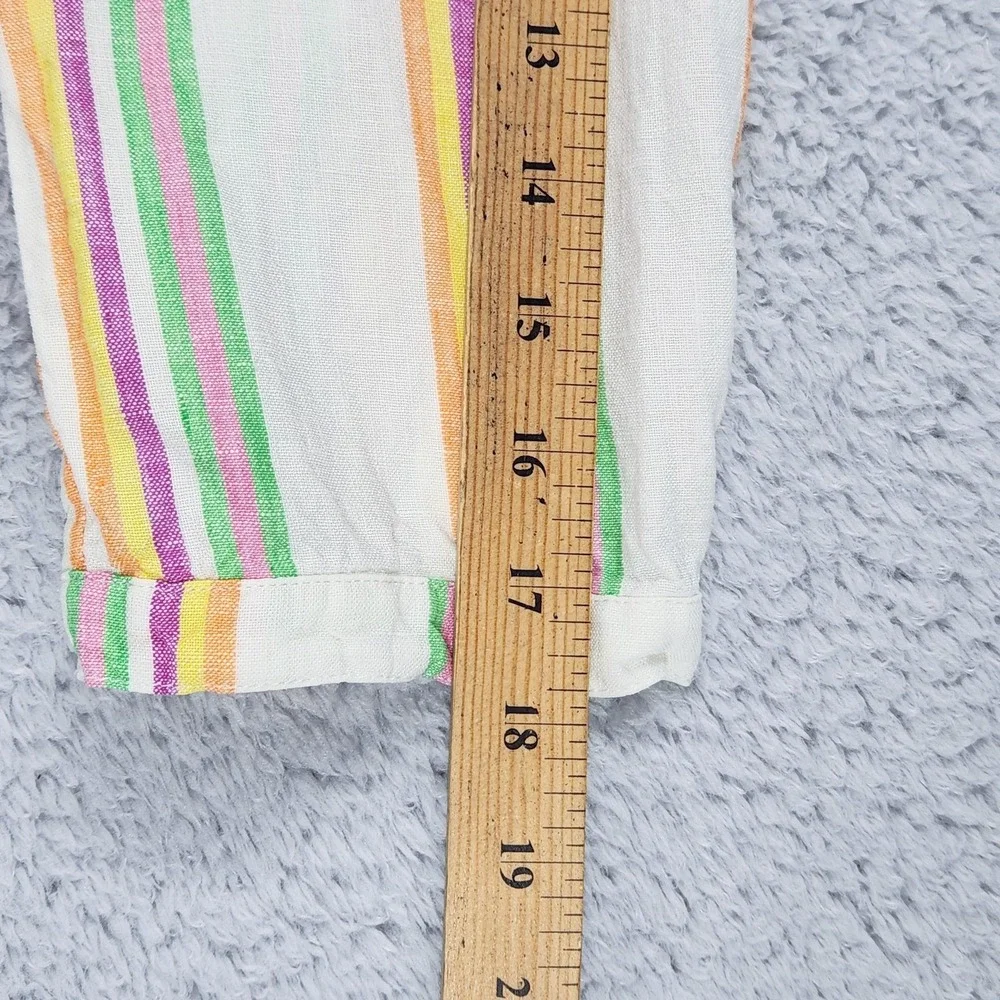 Boden Linen Tunic Blouse Womens 4 Multicolor Stripe 3/4 Sleeve Button Boat Neck - Picture 8 of 12
